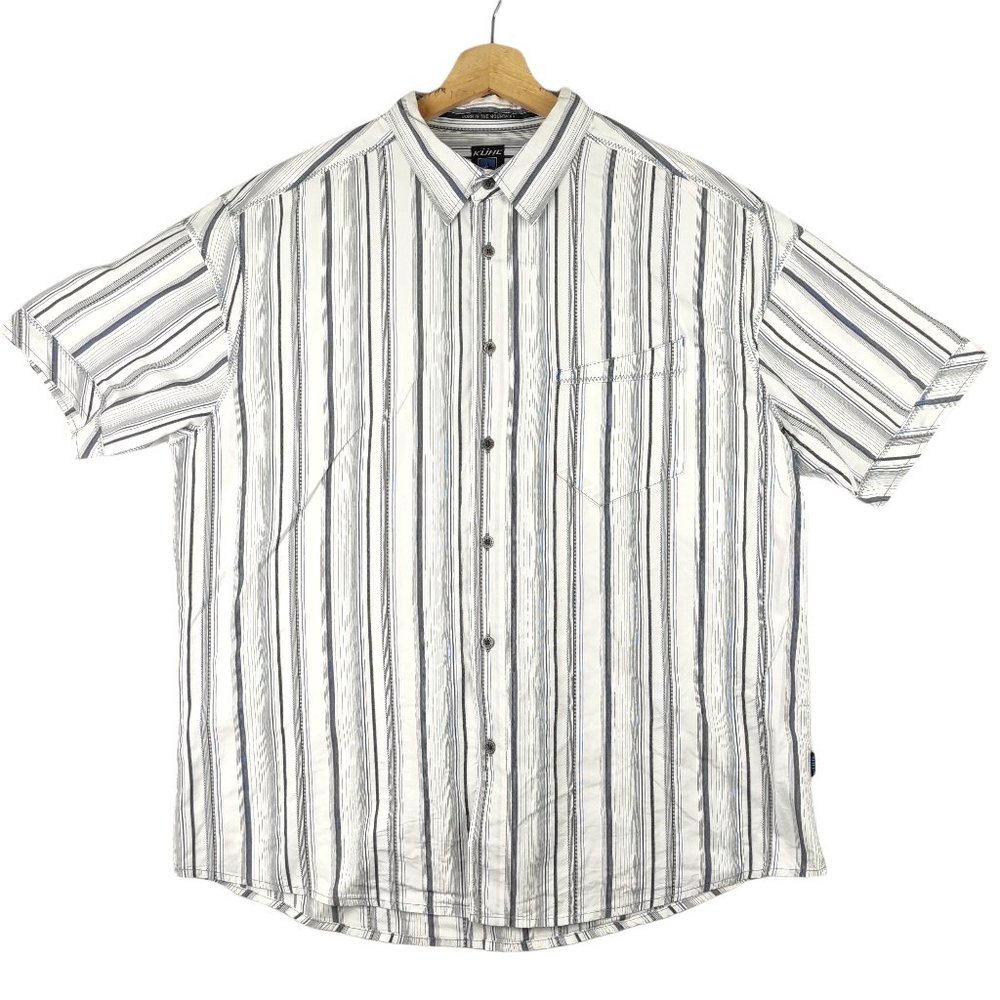 Kuhl Suncel Shirt Short Sleeve Blue and White Striped Mens Sz XL